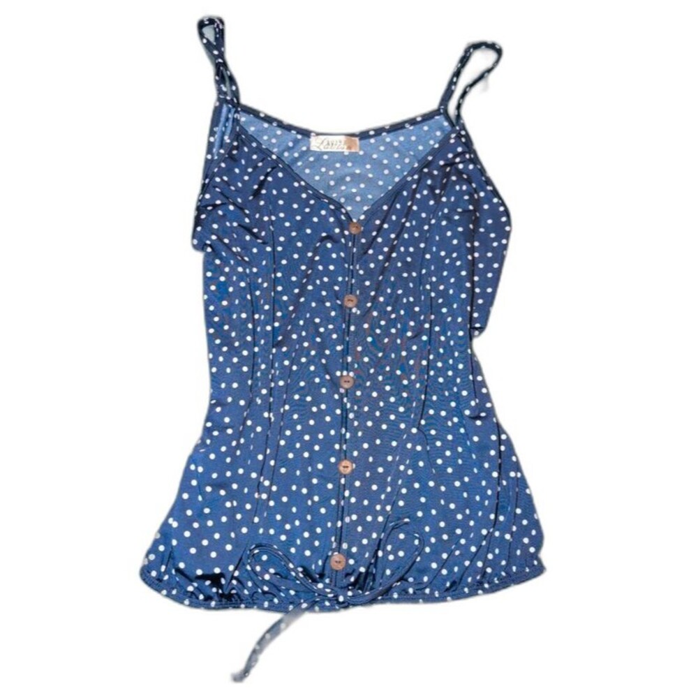 Lavish Navy & White Polka Dot Cami Tank Top - Size Medium